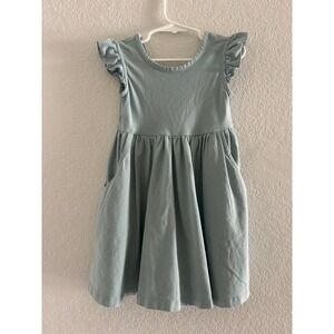 Hanna Andersson Super Soft Ruffle Skater Dress with Pockets Raincloud Blue 4T